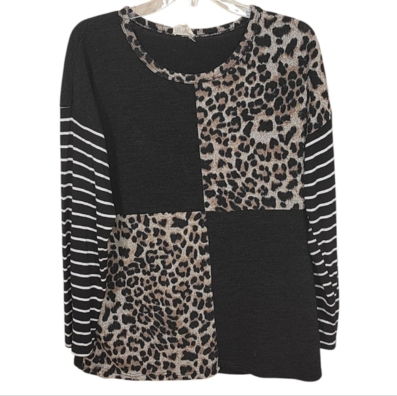 BiBi Sweaters - Bibi Animal Print Colorblock Sweater
